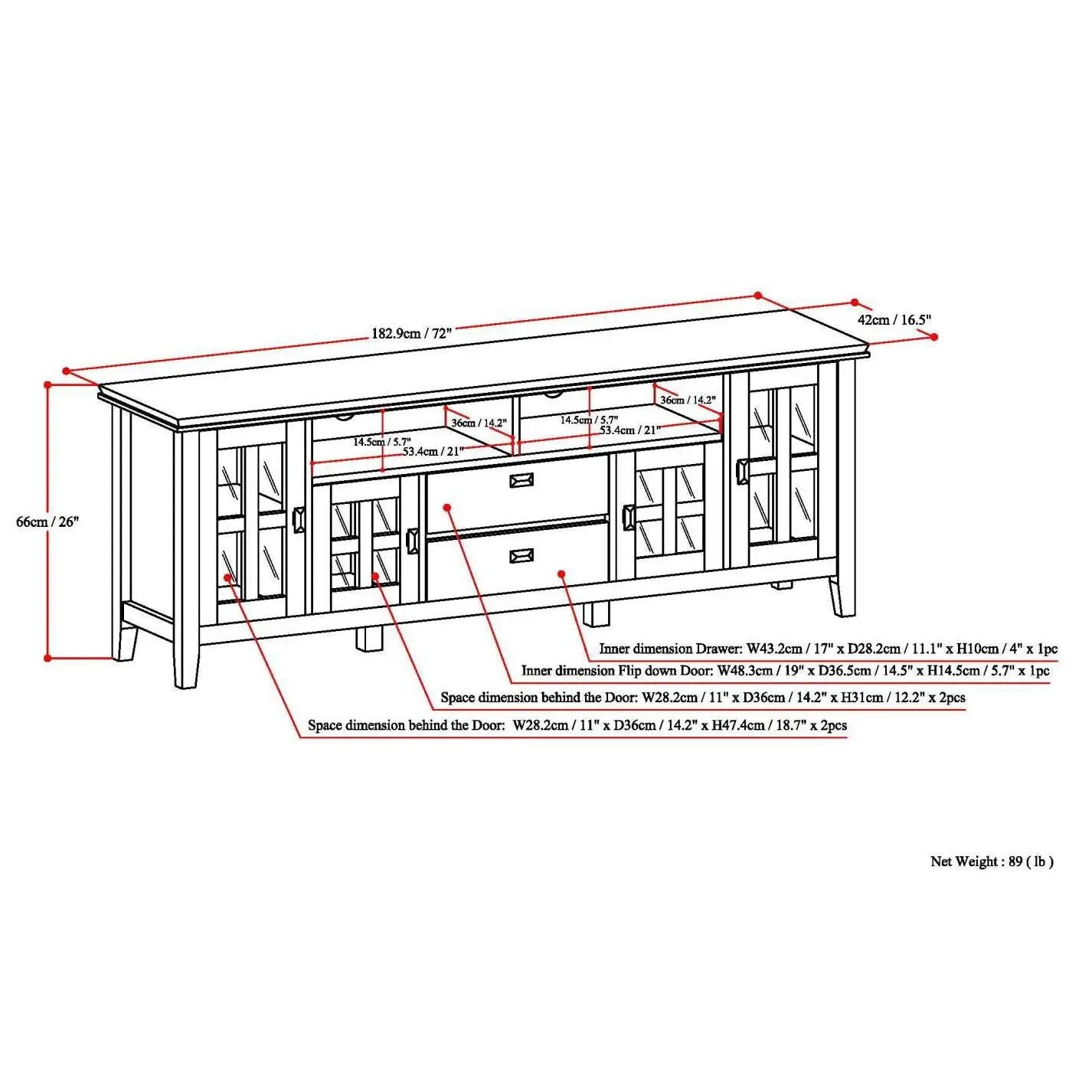 Artisan Tv Media Stand Glass Doors and Drawers