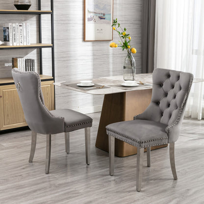 A&A Furniture Nikki Collection velvet dining chairs, set of 2, grey tufted with nailhead trim on Tampa Home & Garden Store