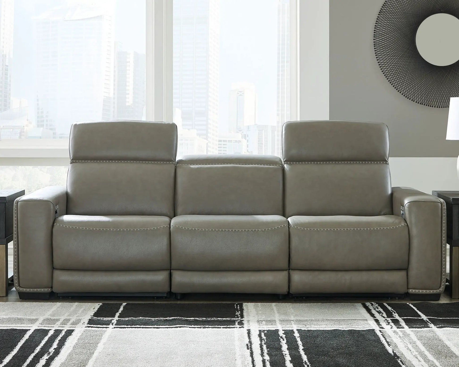 Correze - Power Reclining Sectional gray leather by Unique Piece Furniture with stitched trim on Tampa Home & Garden Store