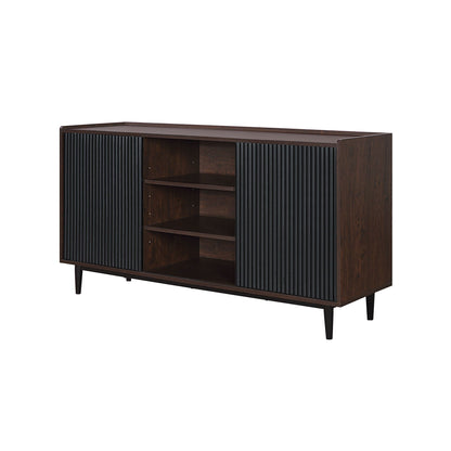 Fluted sideboard with adjustable storage in dark wood finish and black grooved doors on Tampa Home & Garden Store