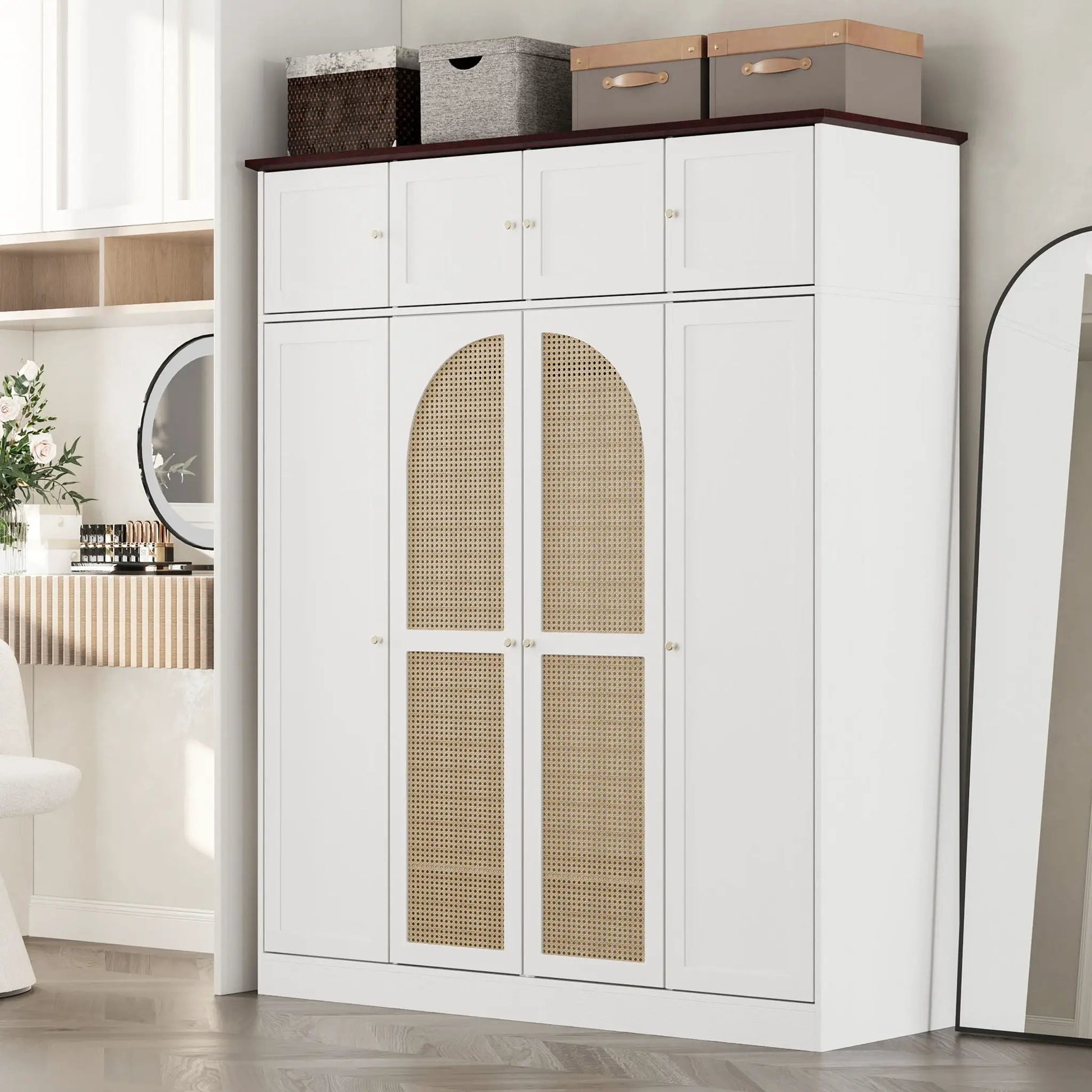 8-door white armoire wardrobe by Unique Piece Furniture with cane panel doors on Tampa Home & Garden Store