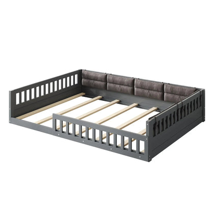 Upholstered Platform Bed with Guardrail Pillow