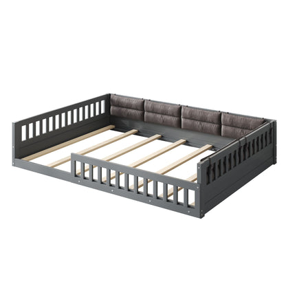 Upholstered platform bed with guardrail and gray pillows in a dark gray frame by HouseOfZazla on Tampa Home & Garden Store