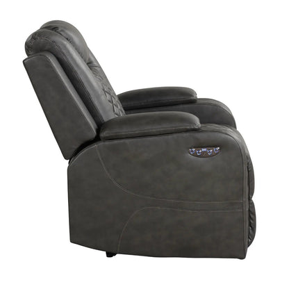 Benz LED Power Recliner Chair with Adjustable Headrest in dark gray leather Unique Piece Furniture side LED controls on Tampa Home & Garden Store