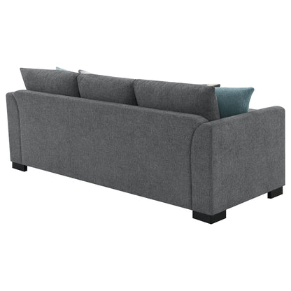 Pacheco Sleeper Sectional Chaise Sofa dark gray fabric with teal cushions HouseOfZazla on Tampa Home & Garden Store