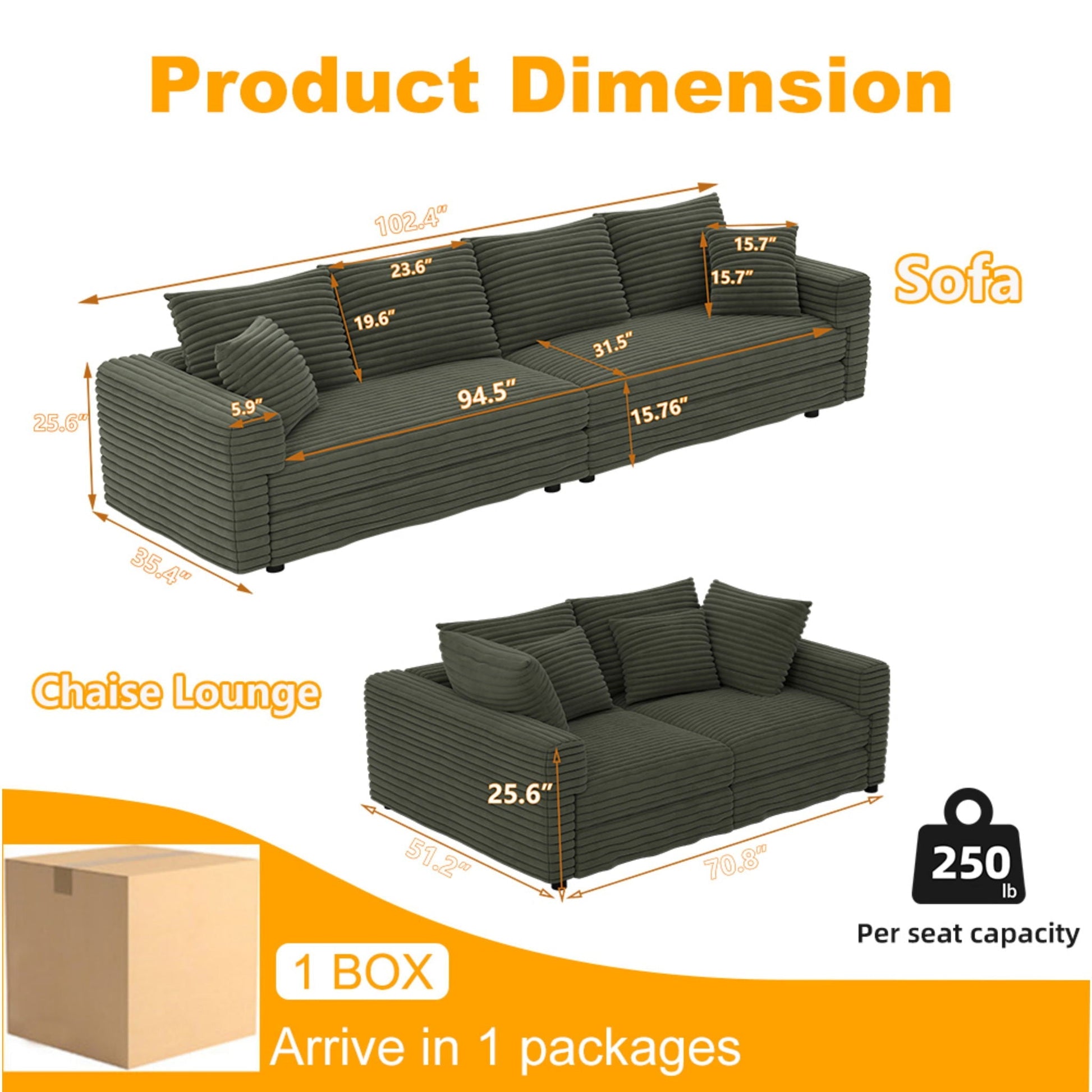 4 Seat Modern Comfy Upholstered Sofa Cloud Couch by HouseOfZazla in charcoal gray on Tampa Home & Garden Store