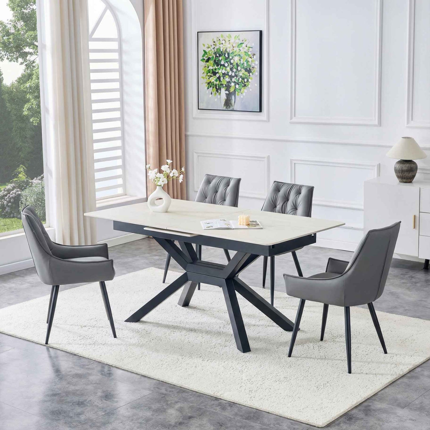 Dark Gray Flat Back Dining Chairs and Soft Touch