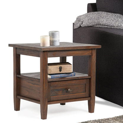 Warm Shaker coffee table with drawer and shelf in dark wood with decorative candles on top on Tampa Home & Garden Store