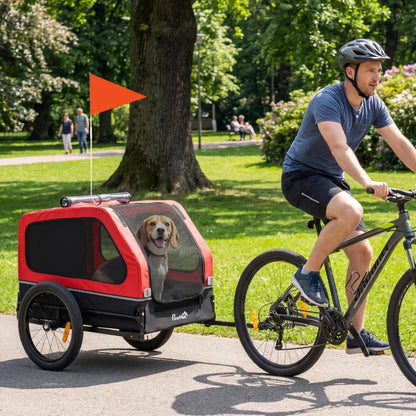 Dog bike trailer red and black with mesh front panel Pawhut universal bicycle coupler on Tampa Home & Garden Store