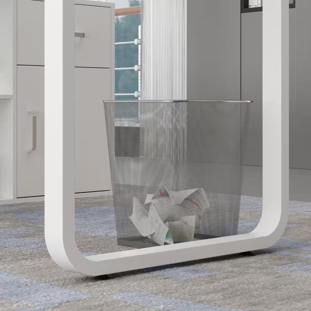 55.1" W : L-Shaped White Finish 1-Drawer Wooden Commercial Writing Desk with Open Shelves and Eco-Friendly Paint Finish - Tampa Home & Garden Store