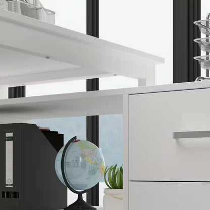 55.1" W : L-Shaped White Finish 1-Drawer Wooden Commercial Writing Desk with Open Shelves and Eco-Friendly Paint Finish - Tampa Home & Garden Store