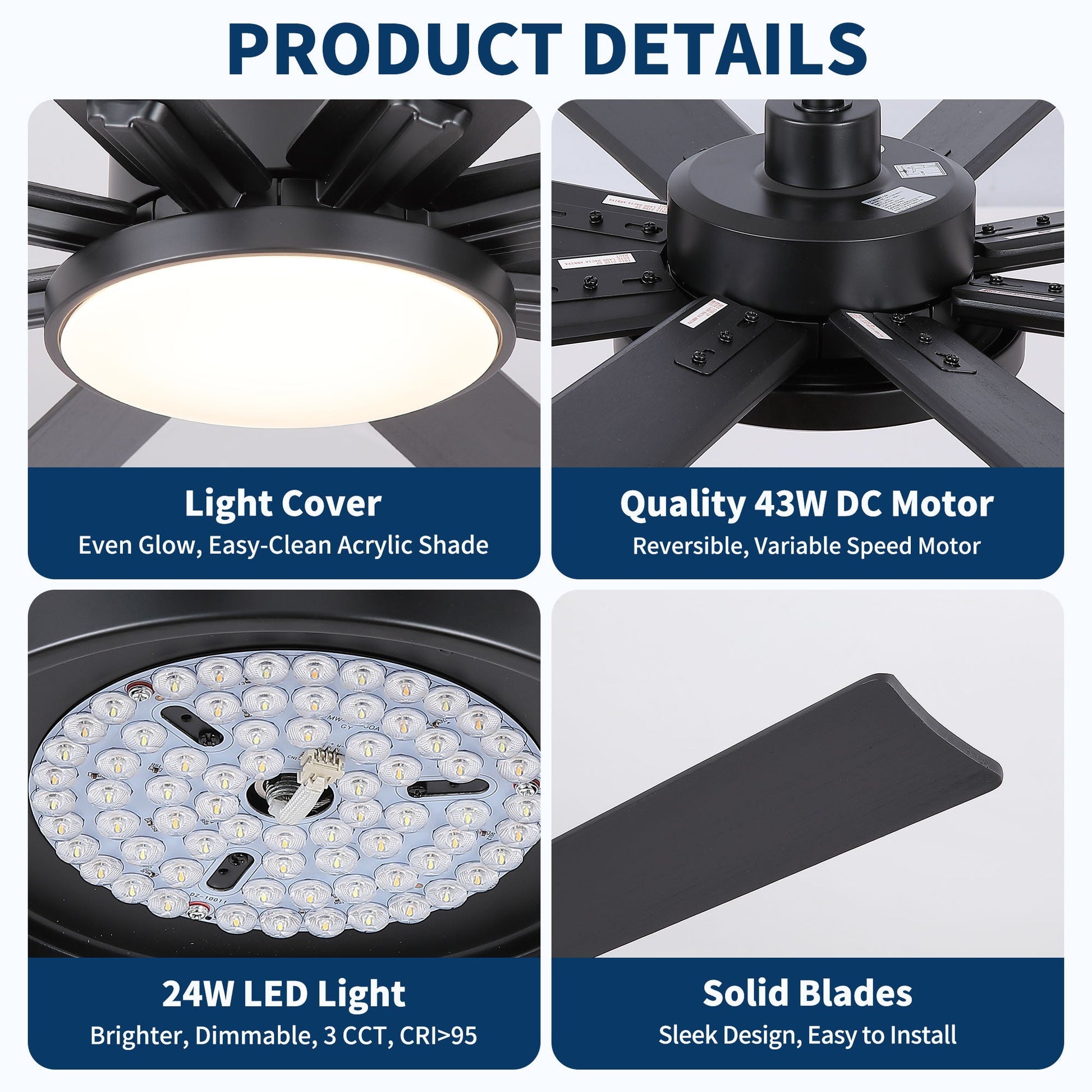 Large ceiling fan by HouseOfZazla dimmable LED light, 8 blades, remote, reversible motor on Tampa Home & Garden Store
