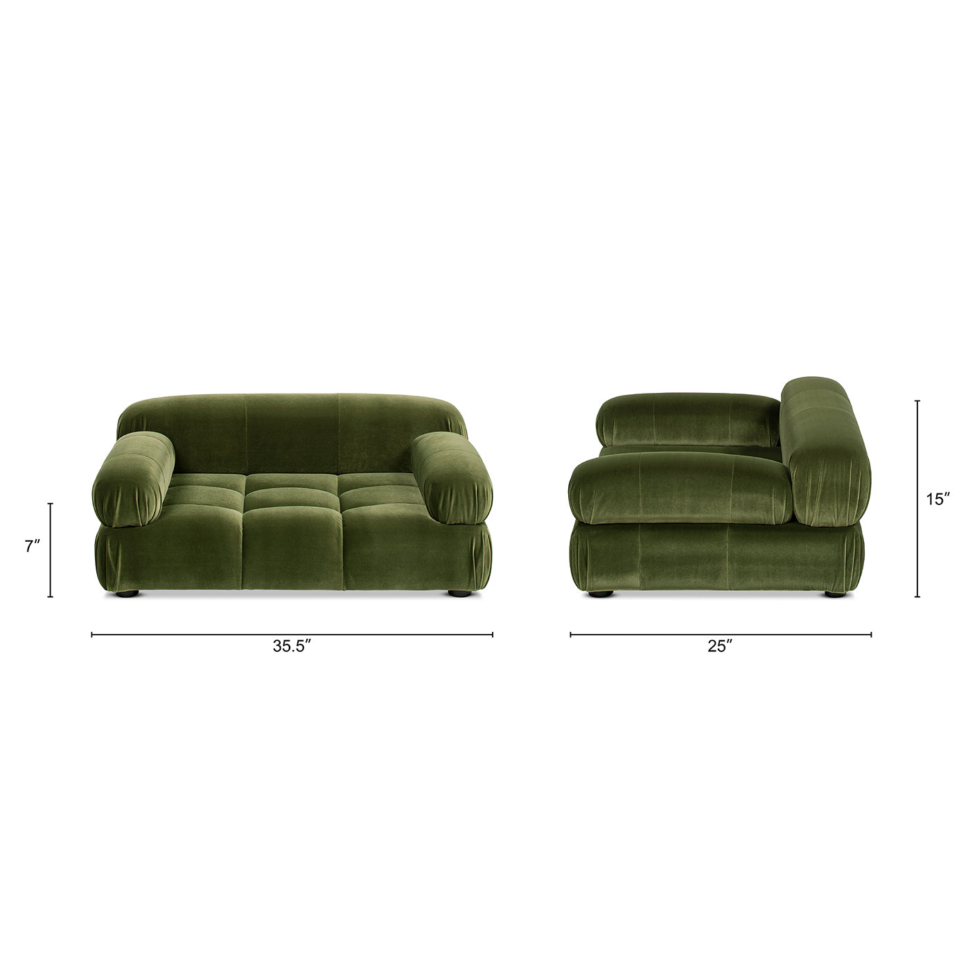 Marcel Upholstered Modern Small to Medium Pet Bed Olive Green Velvet with tufted cushions on Tampa Home & Garden Store