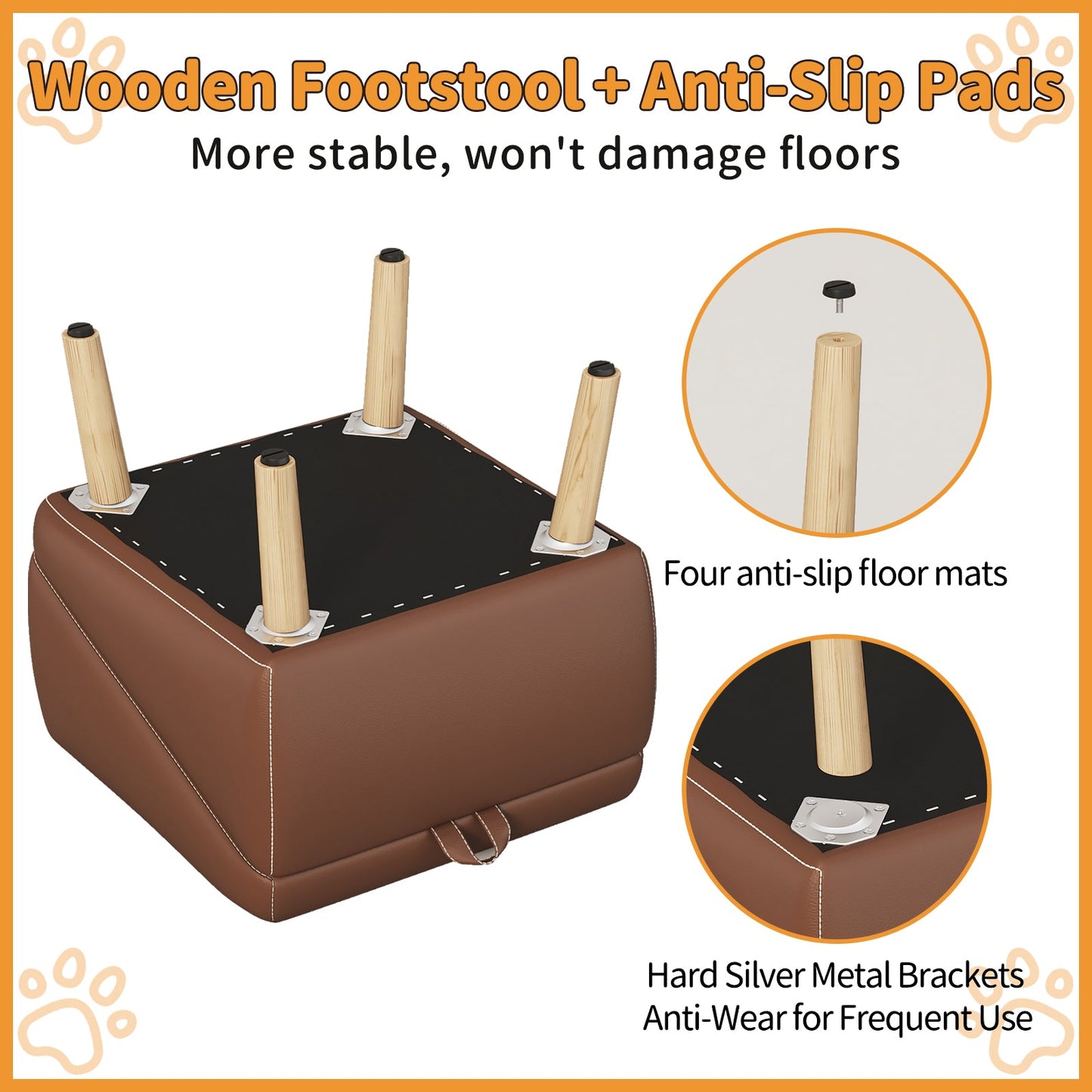 Dog Stairs for Small Dogs and Cats foldable wooden pet ramp with four legs and anti-slip pads on Tampa Home & Garden Store