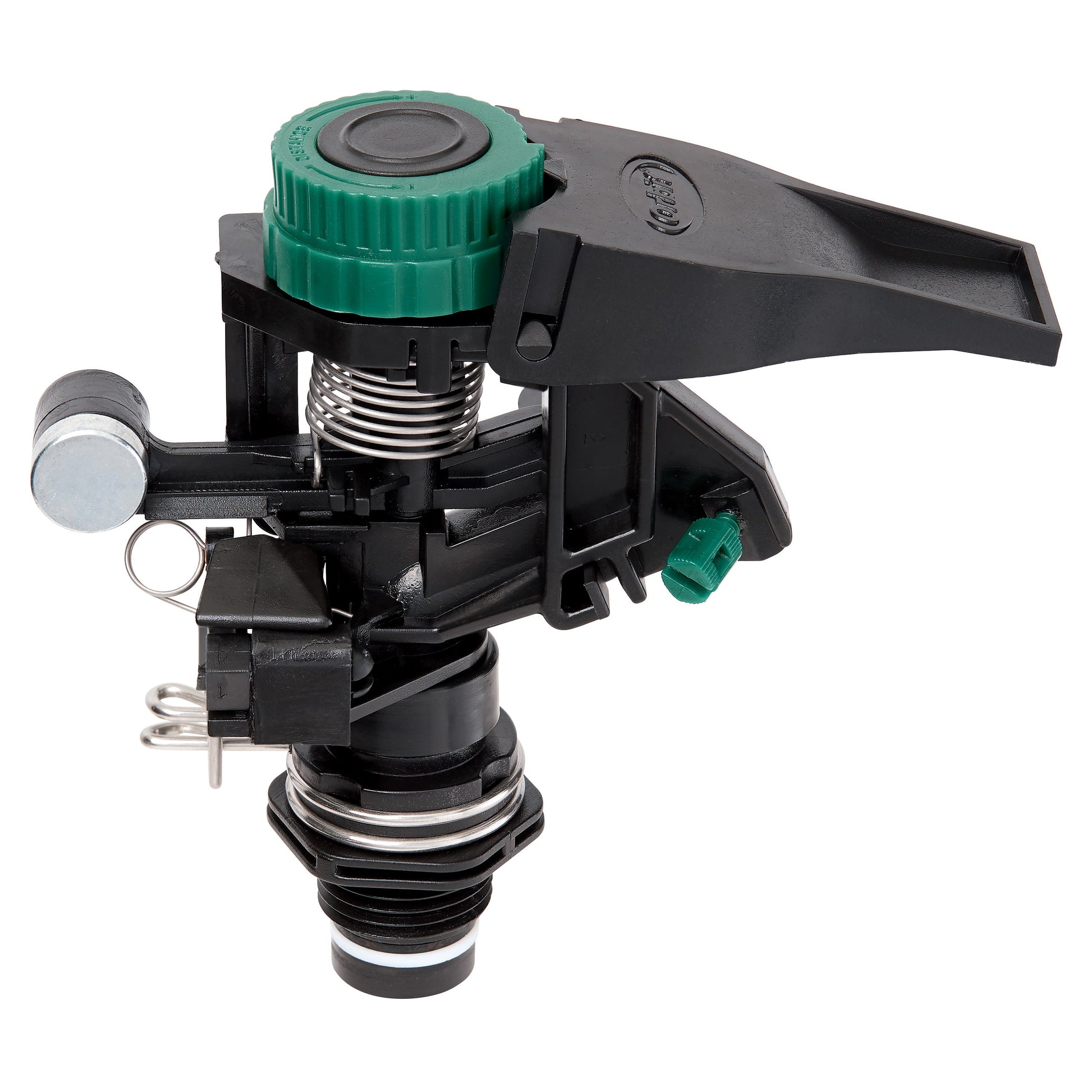Orbit 1/2-in MPT impact sprinkler head with weighted arm, green knob, black body on Tampa Home & Garden Store