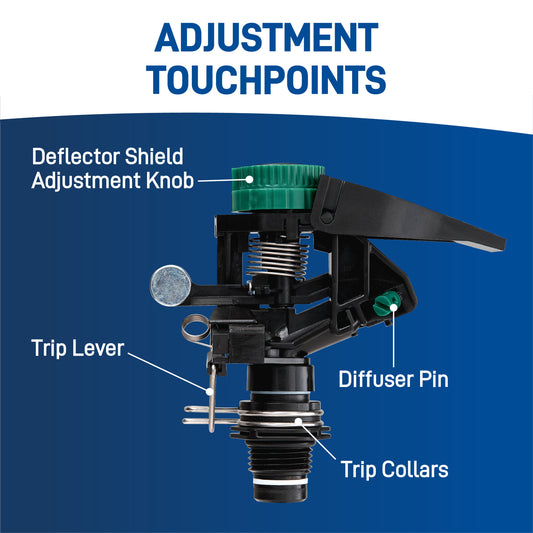 Orbit Irrigation 1/2-in MPT impact sprinkler head with weighted arm, green adjustment knob and black body on Tampa Home & Garden Store