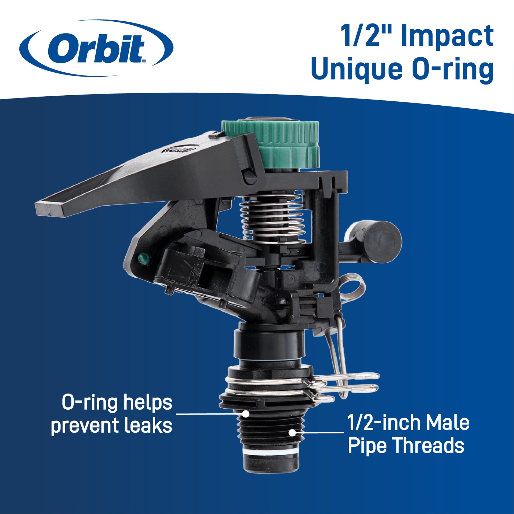 Orbit 1/2-in MPT impact sprinkler head with weighted arm, green adjustment knob on Tampa Home & Garden Store