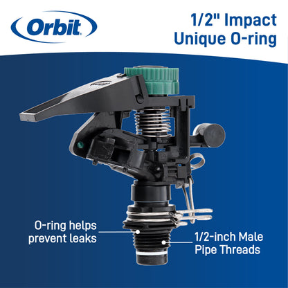 Orbit 1/2-in MPT impact sprinkler head with weighted arm, green adjustment knob on Tampa Home & Garden Store
