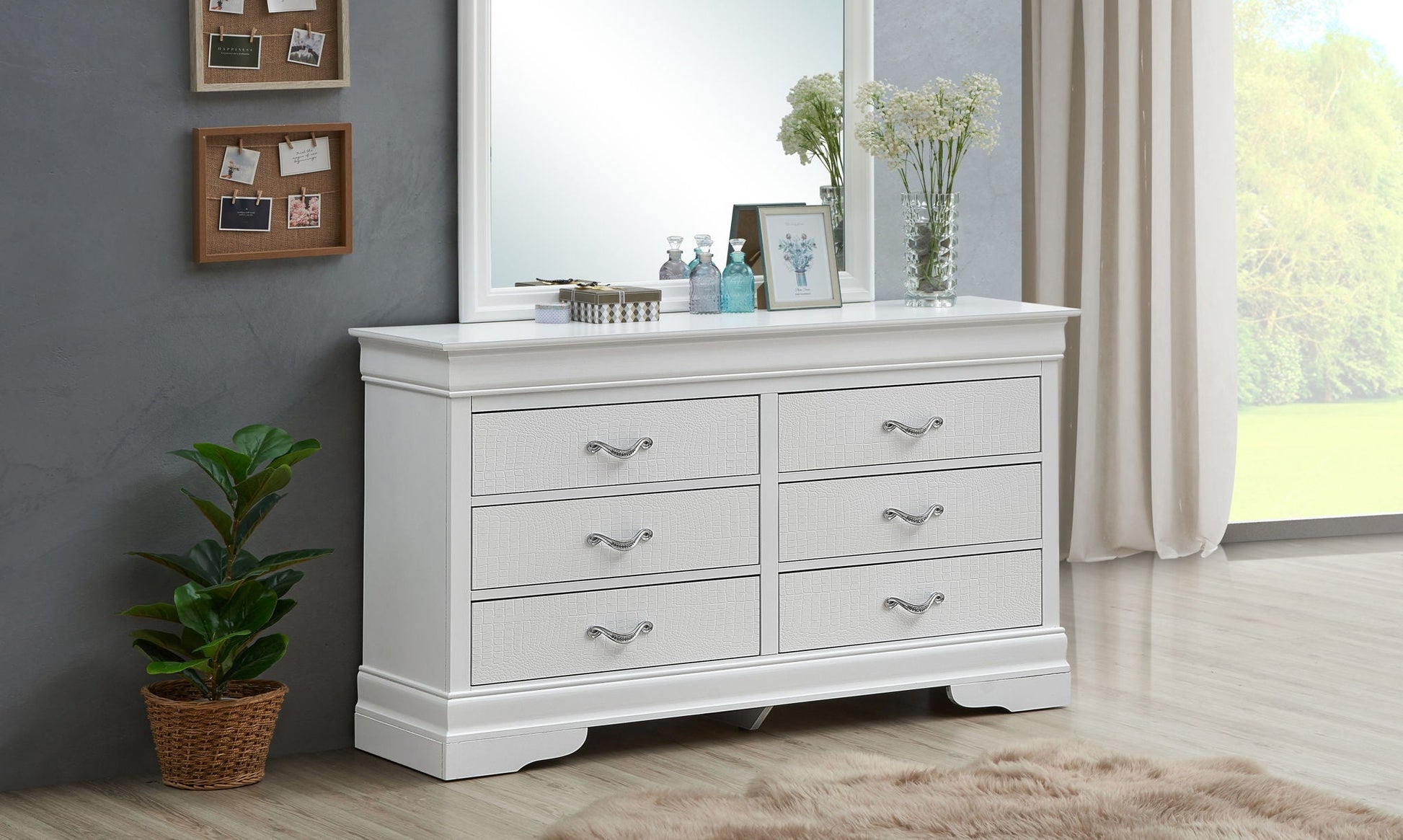 Lorana Storage Cabinet with Pulls crocodile textured drawers silver handles Unique Piece Furniture on Tampa Home & Garden Store