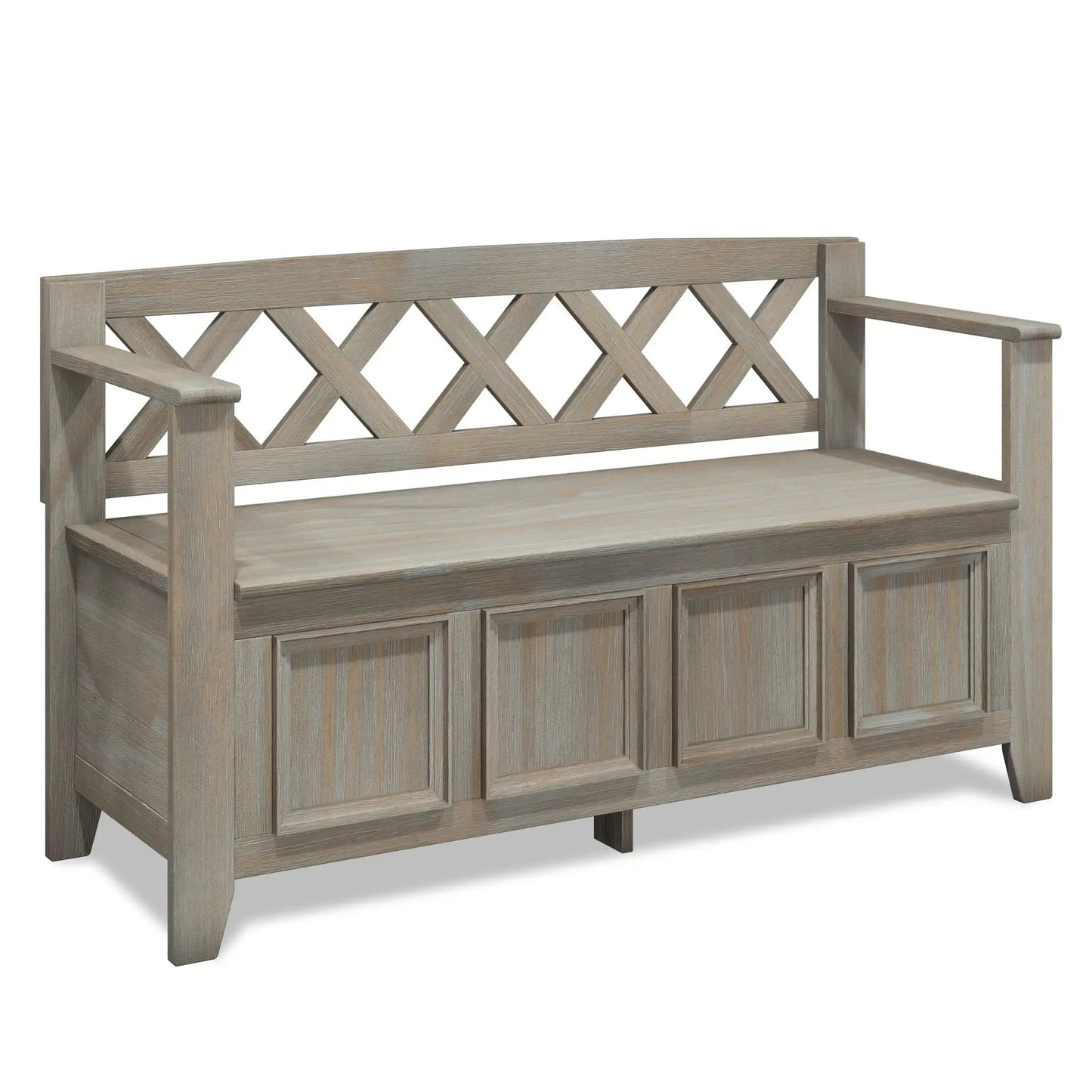 Amherst Entryway Storage Bench weathered gray lattice back Unique Piece Furniture on Tampa Home & Garden Store