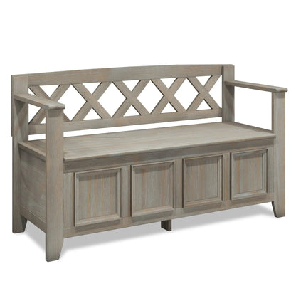 Amherst Entryway Storage Bench weathered gray lattice back Unique Piece Furniture on Tampa Home & Garden Store