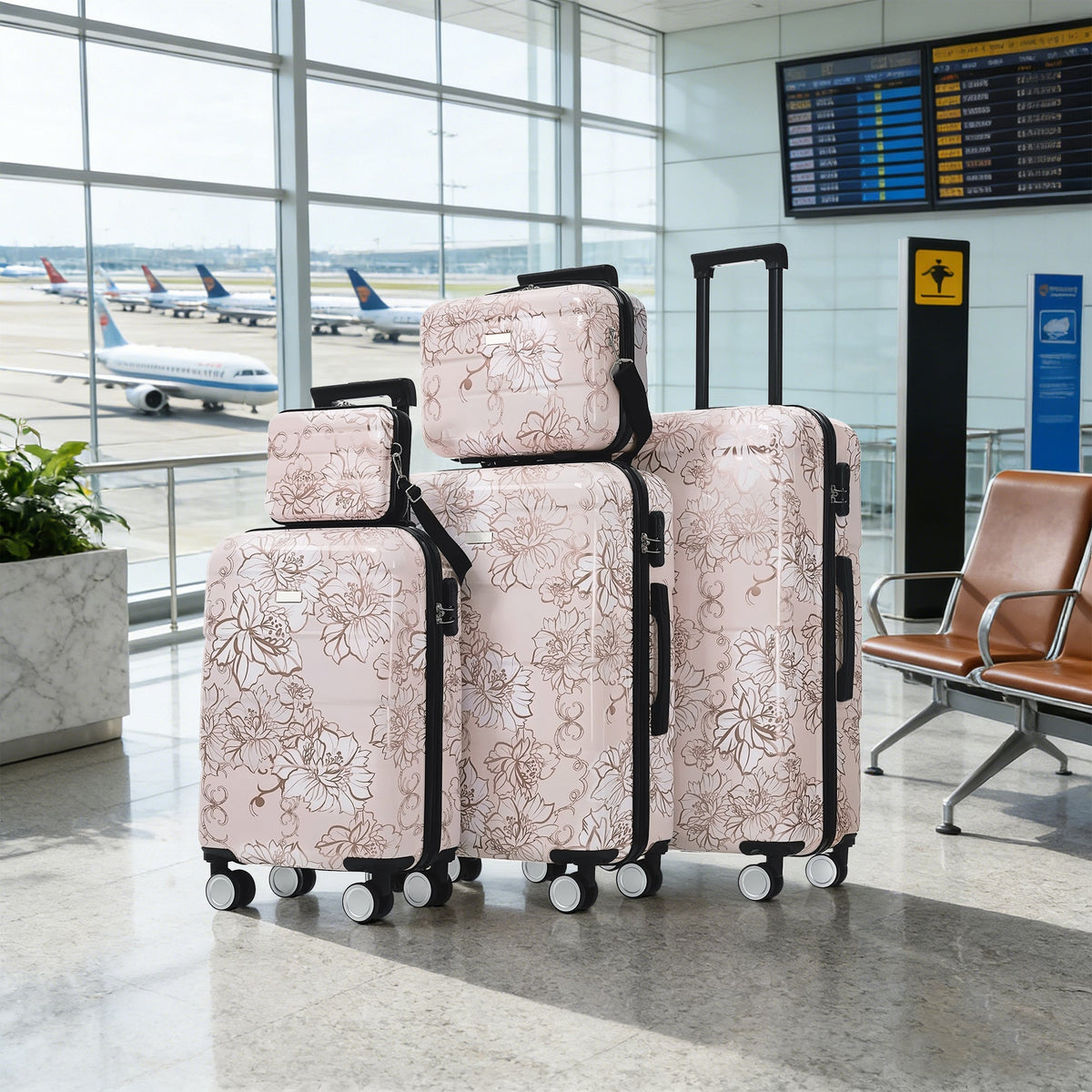 GigaTech 5-Piece PC+ABS hardside luggage set pink floral design with spinner wheels HouseOfZazla on Tampa Home & Garden Store