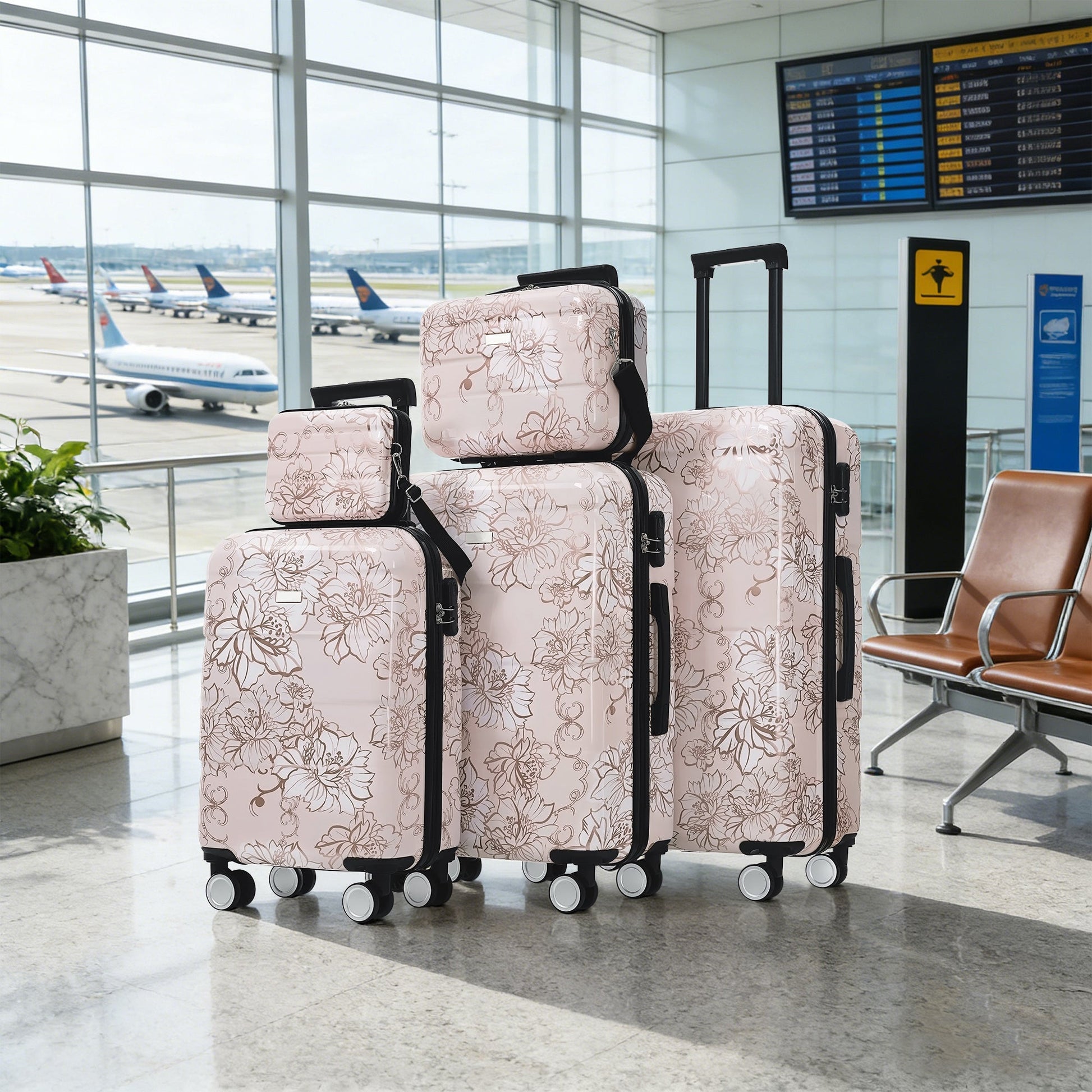 GigaTech 5-Piece PC+ABS hardside luggage set pink floral design with spinner wheels HouseOfZazla on Tampa Home & Garden Store