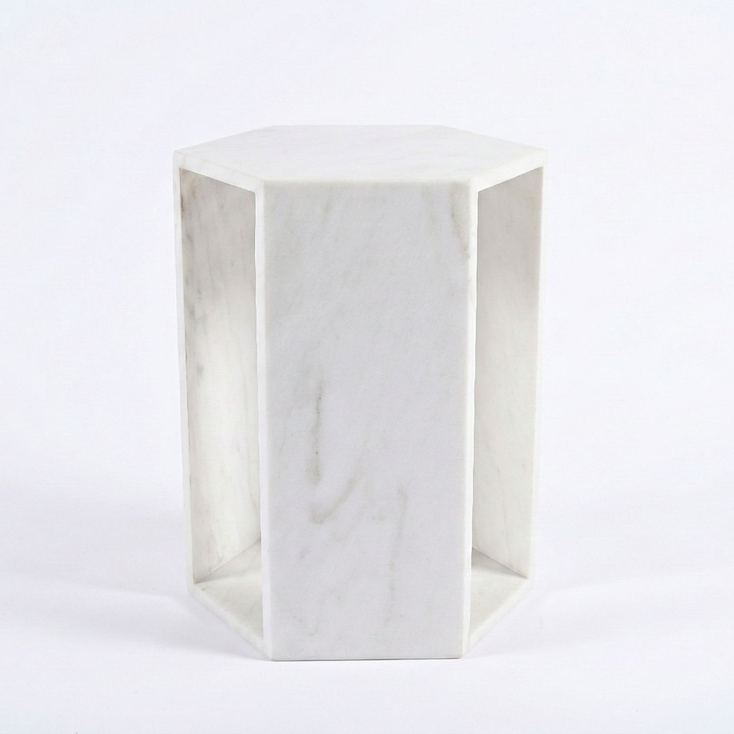 Modern Minimalist Hexagon Side Table white marble finish HouseOfZazla on Tampa Home & Garden Store