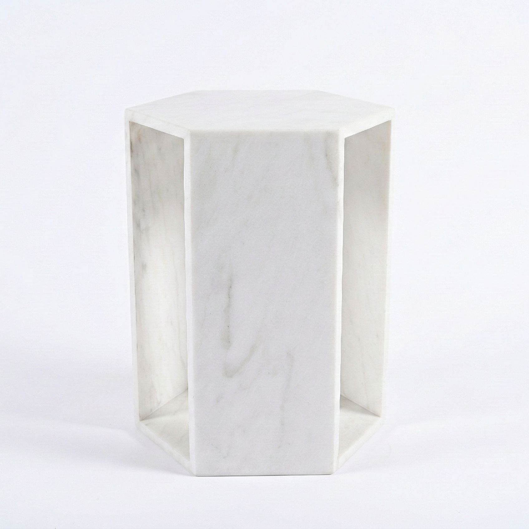 Modern Minimalist Hexagon Side Table white marble finish HouseOfZazla on Tampa Home & Garden Store