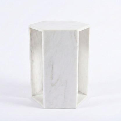 Modern Minimalist Hexagon Side Table white marble finish HouseOfZazla on Tampa Home & Garden Store