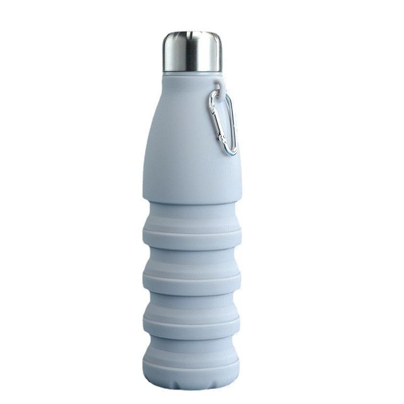 Stevvex 550ML folding silicone water bottle gray with stainless steel cap and carabiner on Tampa Home & Garden Store