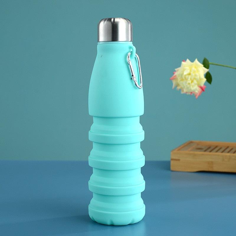 550ml silicone folding water bottle in turquoise with silver cap and carabiner Stevvex on Tampa Home & Garden Store