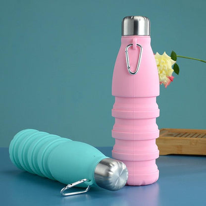 Stevvex pink 550ml collapsible silicone water bottle with metal cap and carabiner on Tampa Home & Garden Store