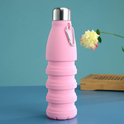 550ML pink silicone foldable water bottle by Stevvex with stainless steel cap and carabiner on Tampa Home & Garden Store