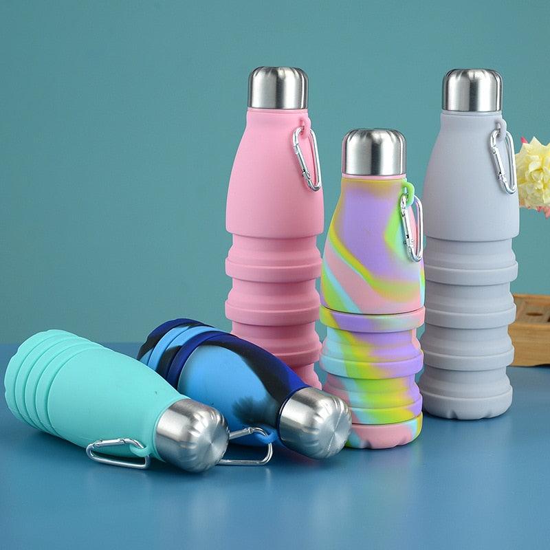 5 silicone foldable water bottles with caps and carabiners by Stevvex HM12WB777GRY on Tampa Home & Garden Store