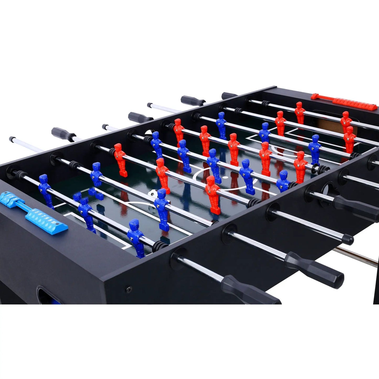 Hurricane foosball table, black cabinet, silver rods, red and blue players on Tampa Home & Garden Store