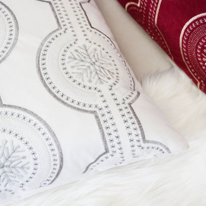 Holiday Throw Pillow Snowflake Embroidery