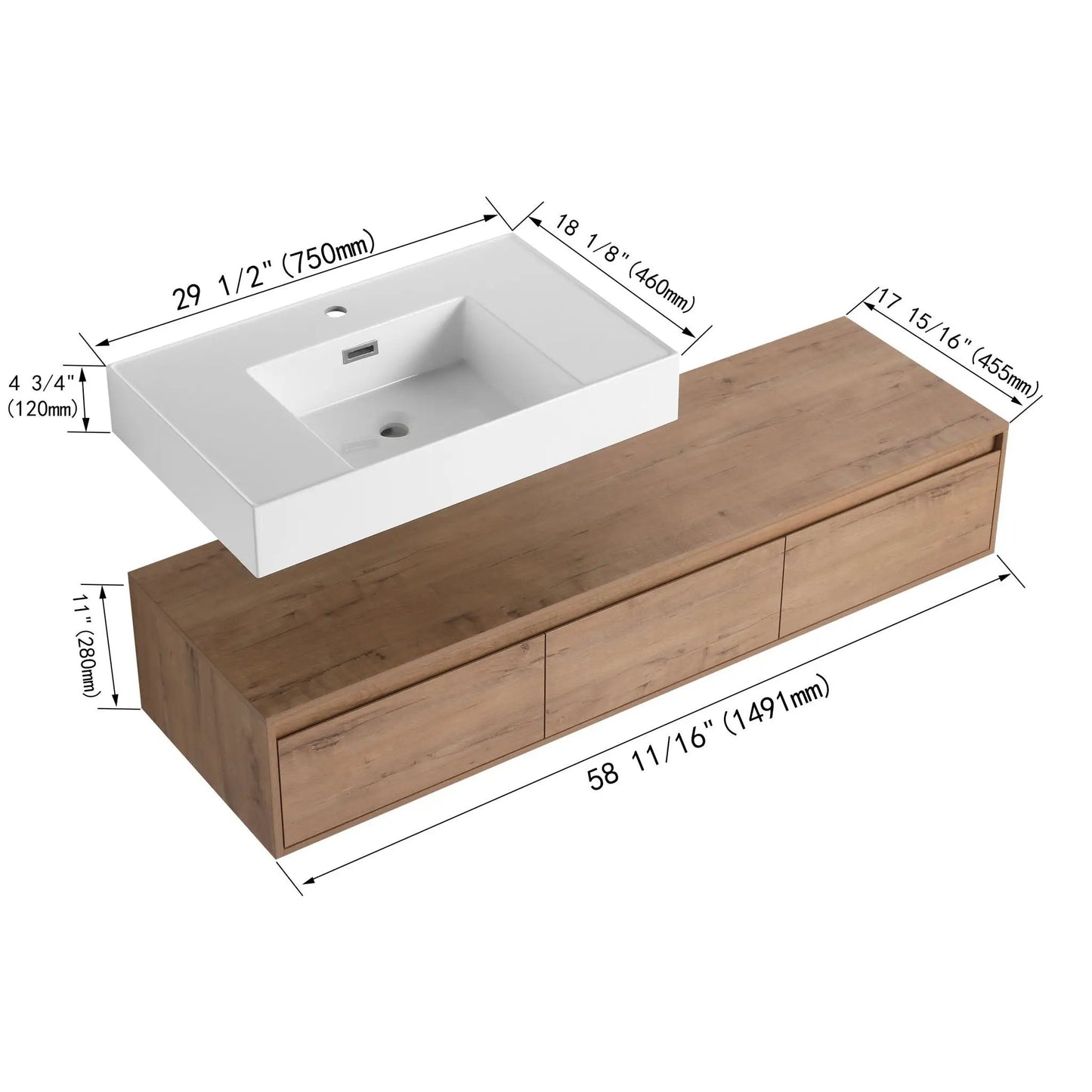 Modern Wall Mounted Vanity Resin Sink Drawer