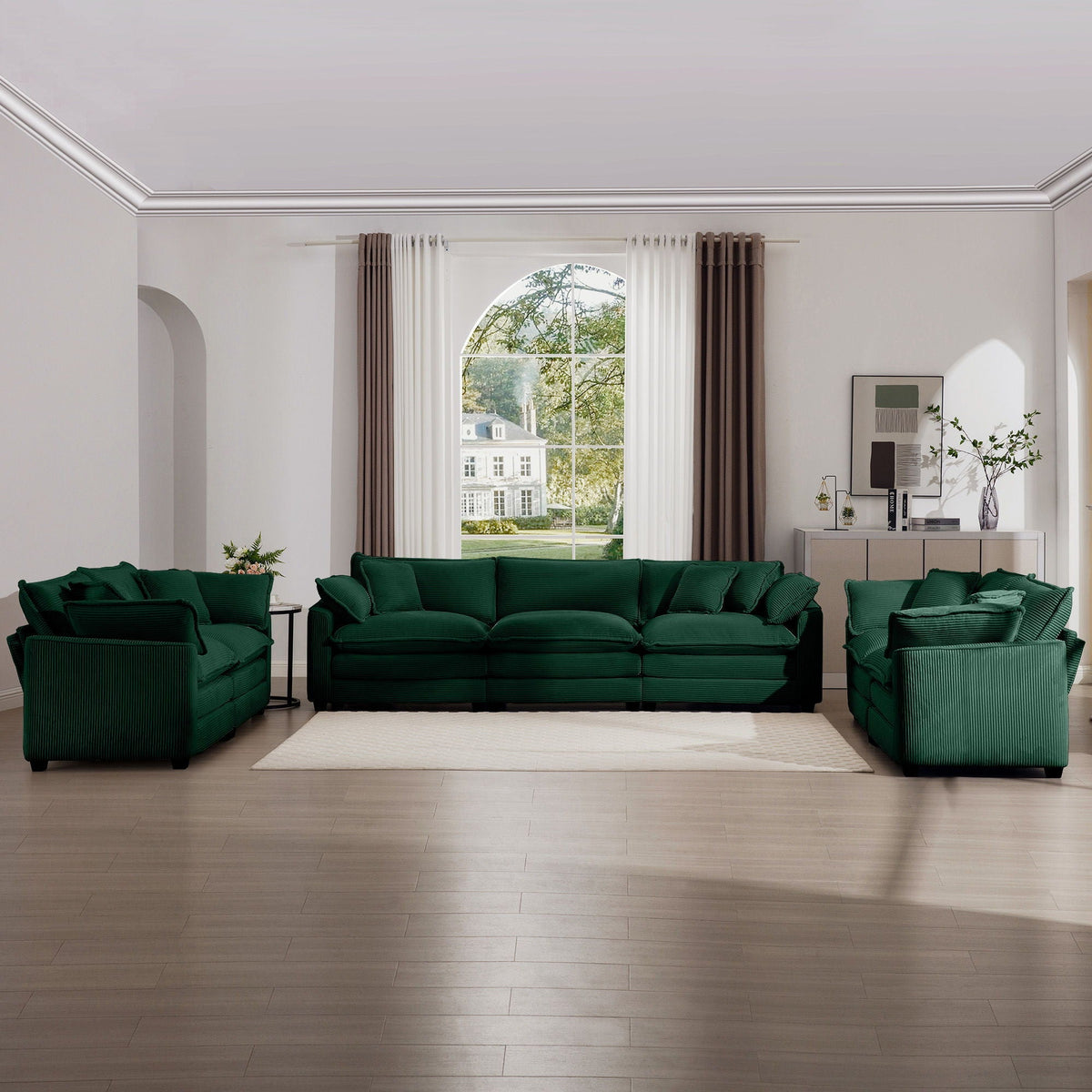 HouseOfZazla 3-piece oversized emerald green sectional sofa set with deep seats on Tampa Home & Garden Store