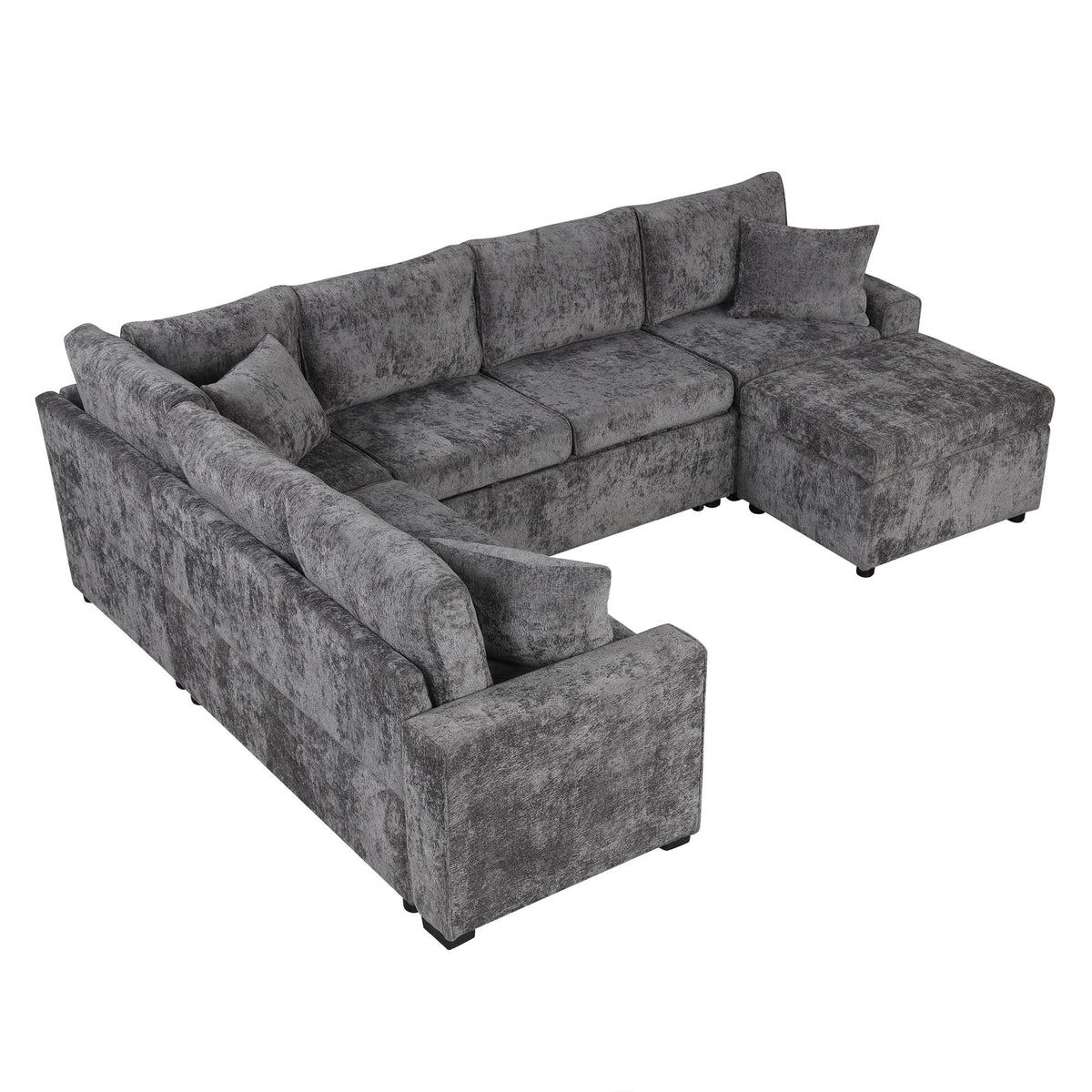 HouseOfZazla sleeper sectional with storage ottoman, gray crushed-velvet fabric, 3 pillows on Tampa Home & Garden Store