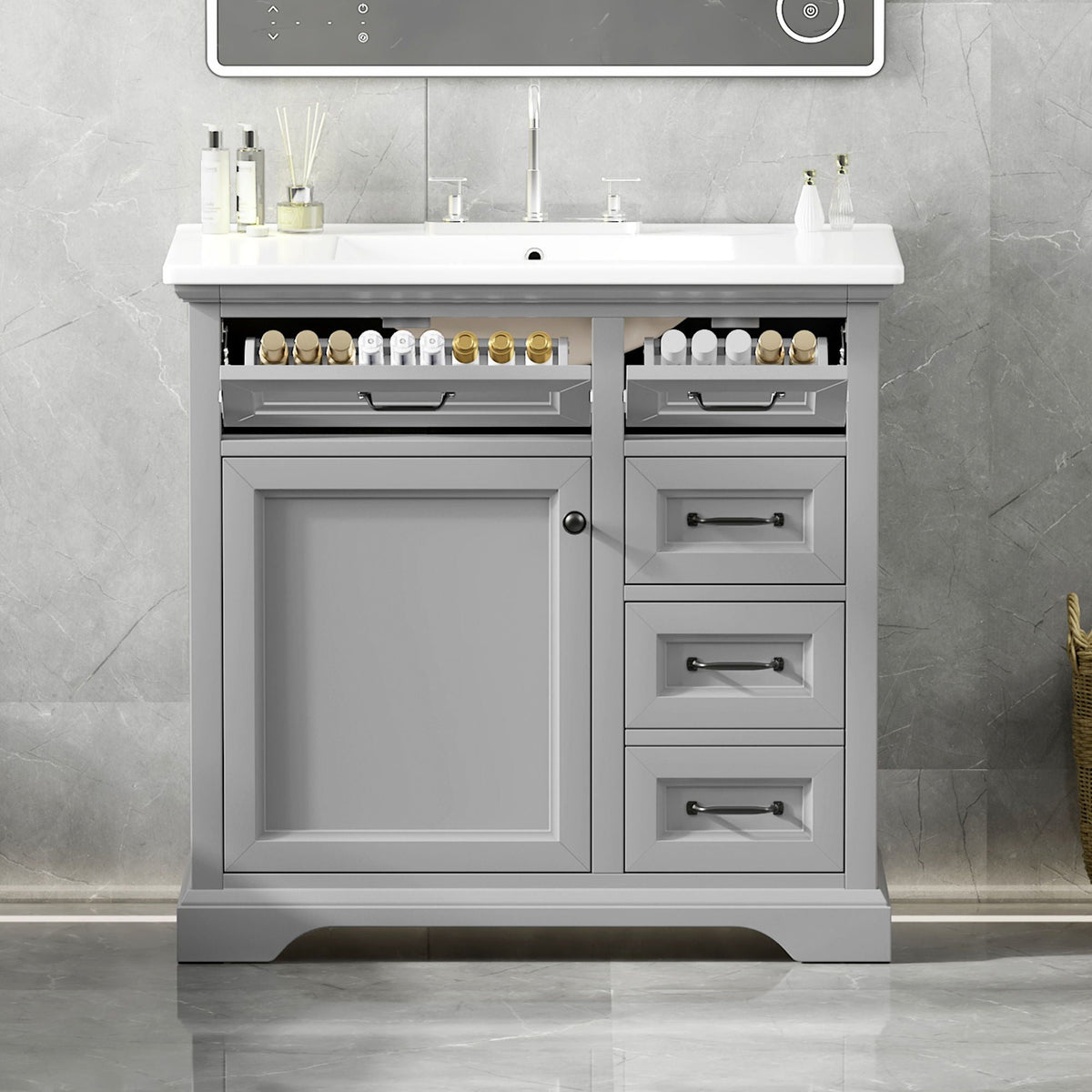 36in bathroom vanity with sink by HouseOfZazla, gray drawers, soft-close hinges on Tampa Store on Tampa Home & Garden Store