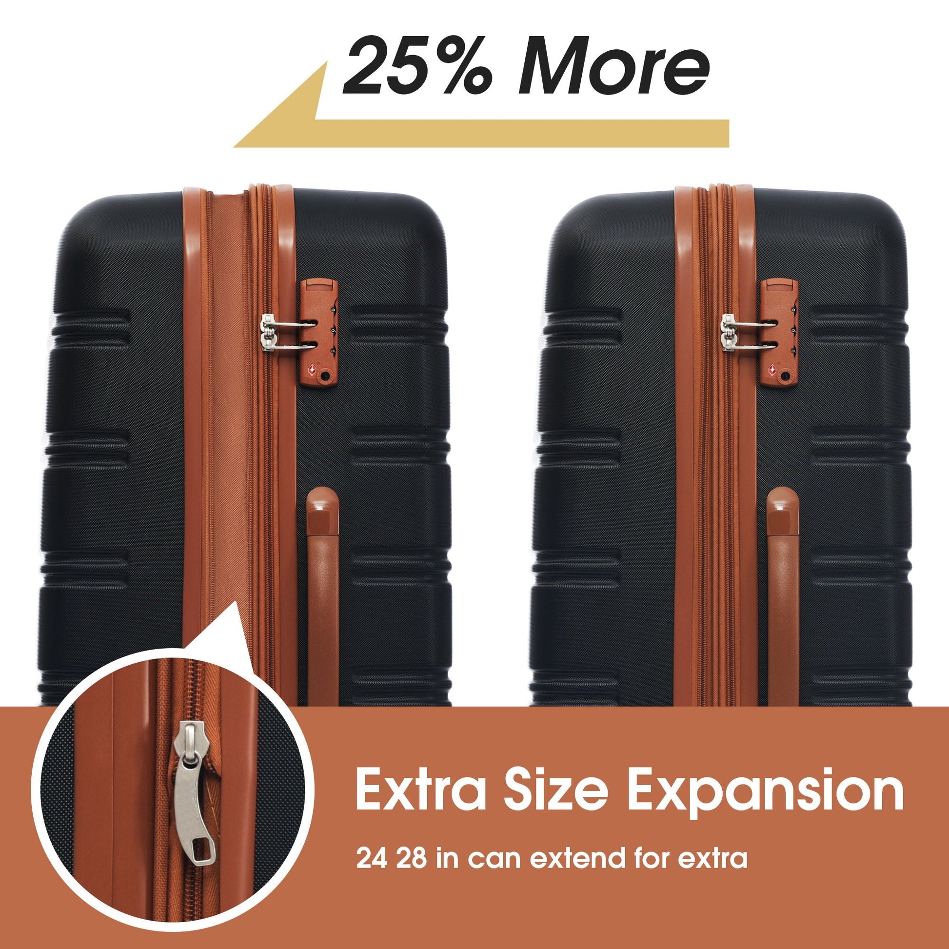 Two-piece hardshell luggage set by HouseOfZazla, black cases with brown leather straps and TSA locks, 20- and 24-inch spinners on Tampa Home & Garden Store