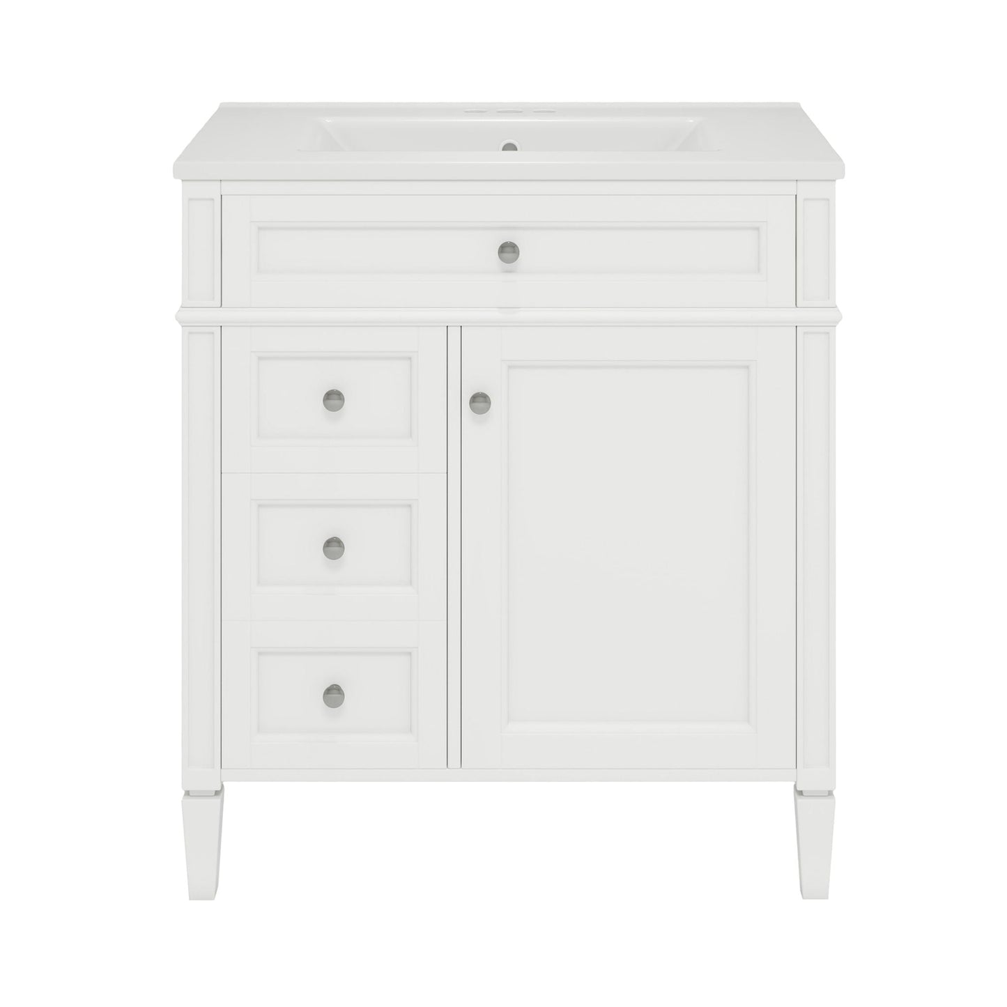 White bathroom vanity with top sink, two drawers and a tip-out drawer by HouseOfZazla on Tampa Home & Garden Store