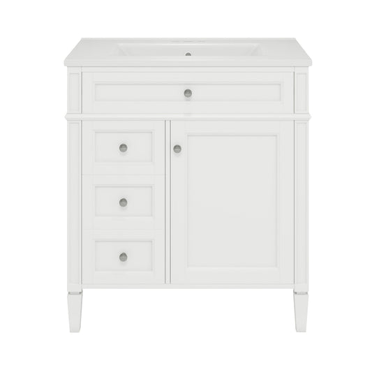 White bathroom vanity with top sink, two drawers and a tip-out drawer by HouseOfZazla on Tampa Home & Garden Store