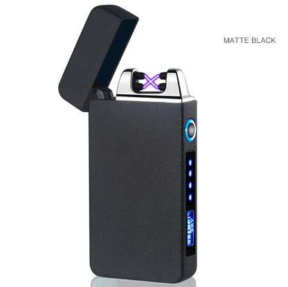 Lighter Stevvex matte black metal windproof dual-arc plasma USB-rechargeable battery indicator on Tampa Home & Garden Store