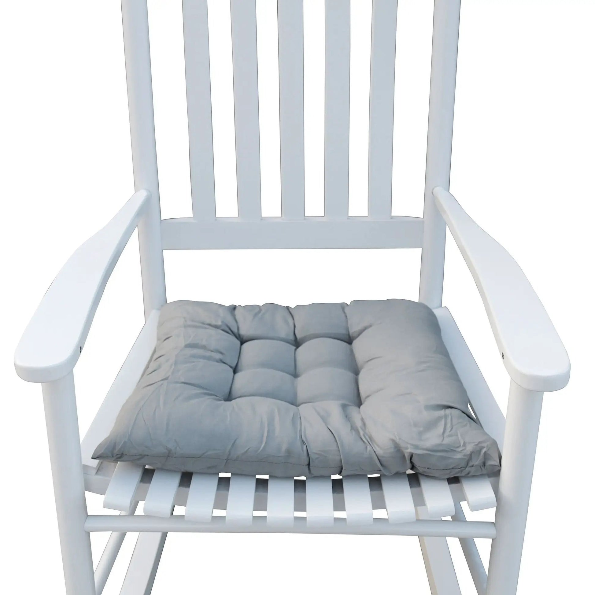 Wooden porch rocker chair white finish with light gray cushion by Unique Piece Furniture on Tampa Home & Garden Store