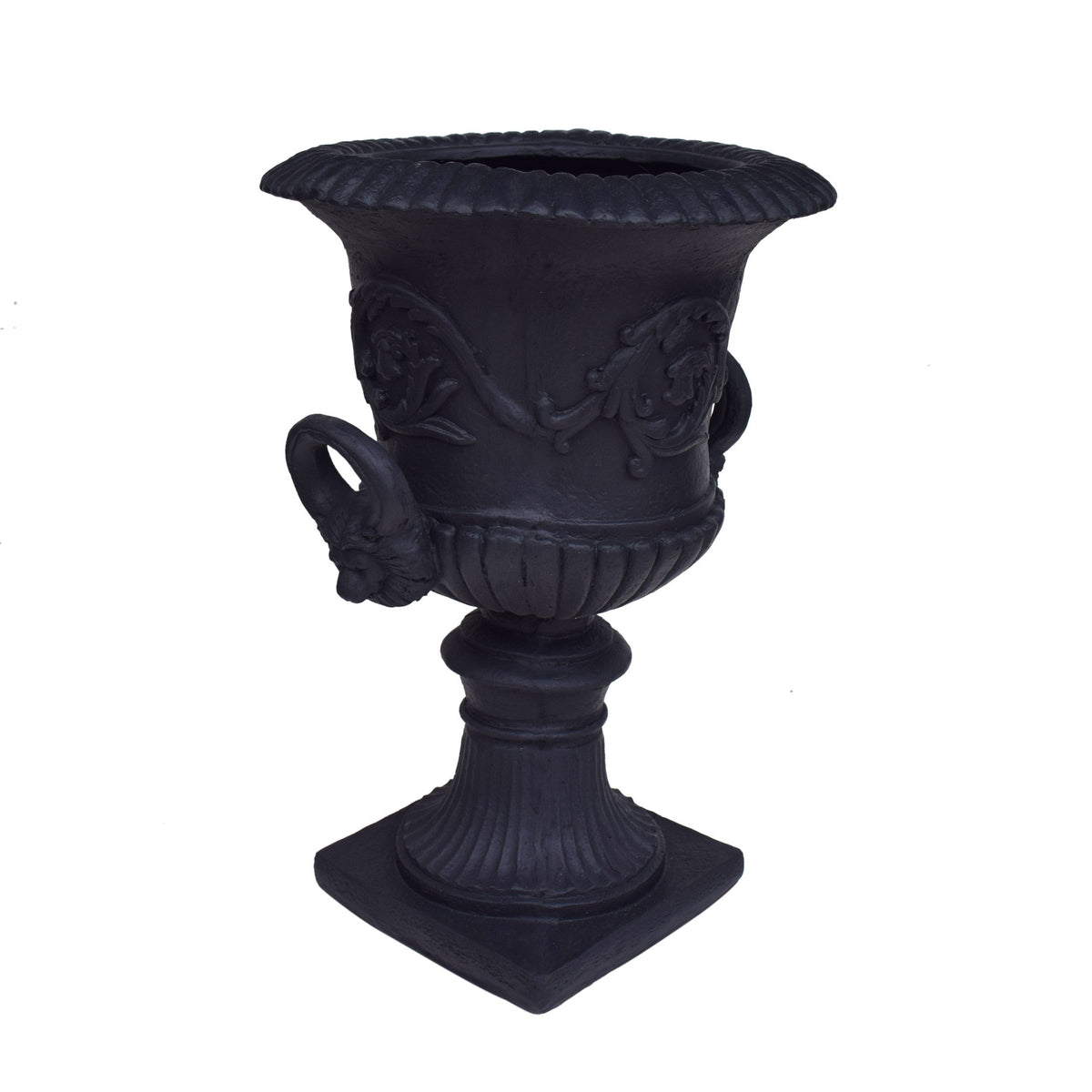 MGO Garden Urn Planter black with ornate relief detailing and scalloped rim HouseOfZazla on Tampa Home & Garden Store