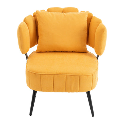 Decorative armchair with spring seat cushion mustard-yellow fabric and black metal legs on Tampa Home & Garden Store