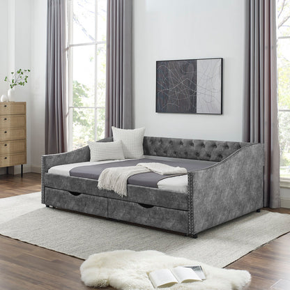 Upholstered Tufted Daybed and Storage Drawers