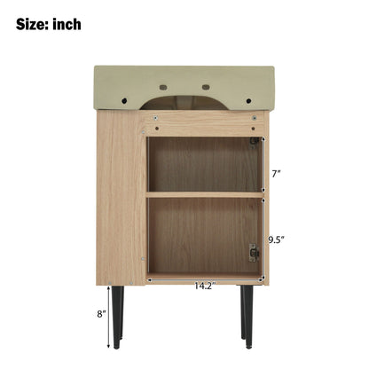 Bathroom Vanity with Single Ceramic Sink and Side Storage beige top natural wood cabinet legs on Tampa Home & Garden Store